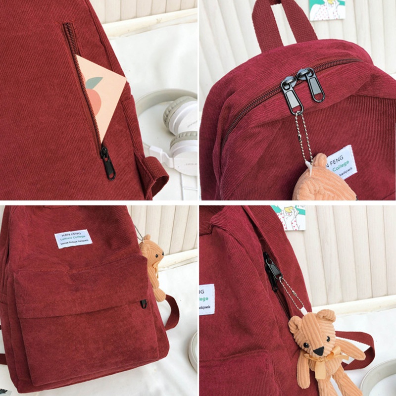 Ba Lô Đi Học/Du Lịch Vải Nhung Kèm Mặt Dây Chuyền Thời Trang Cho Nữ