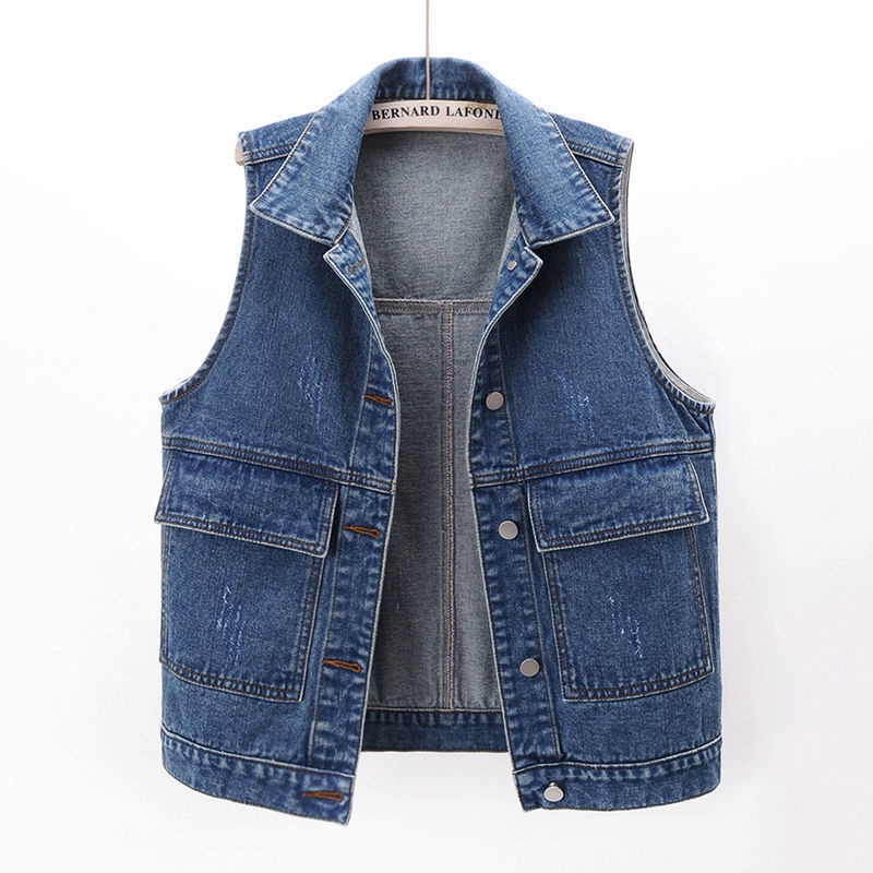 Áo Khoác Denim Sát Nách Dáng Rộng Phối Túi Lớn Thiết Kế Đơn Giản Cá Tính Cho Nữ Size S-5XL 4