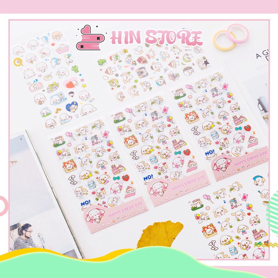 Sticker Hình Dán Cute Dán Sổ Trang Trí Sổ Tay SET 6 Tấm, Dán Điện Thoại, Ly Cốc Chó Tai To, Đồ Dùng Học Tập HIN SK02
