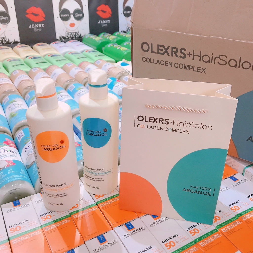 Bộ Dầu Gội Xả &amp; Ủ Tóc Olexrs Hair Salon 100% Argan Oil 500ml