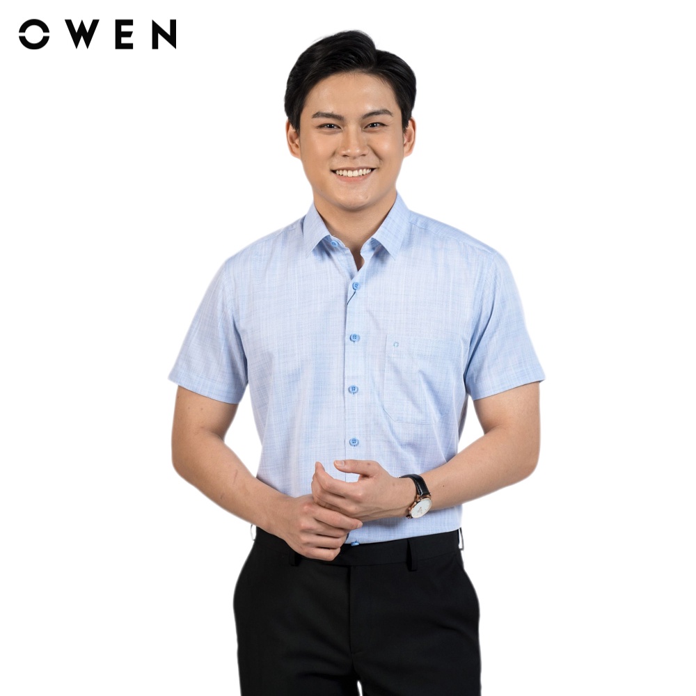 Áo sơ mi ngắn tay Nam Owen Bamboo Body Fit melange xanh sớ ngang - BA220022NT