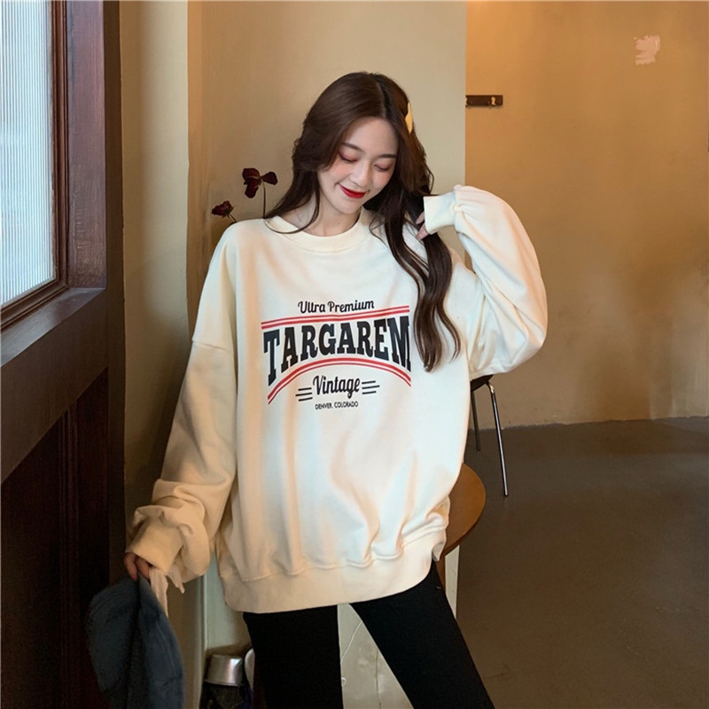 IELGY    Áo sweater Nữ Tay Dài Cổ Tròn Dáng Rộng Phối Lông Thời Trang