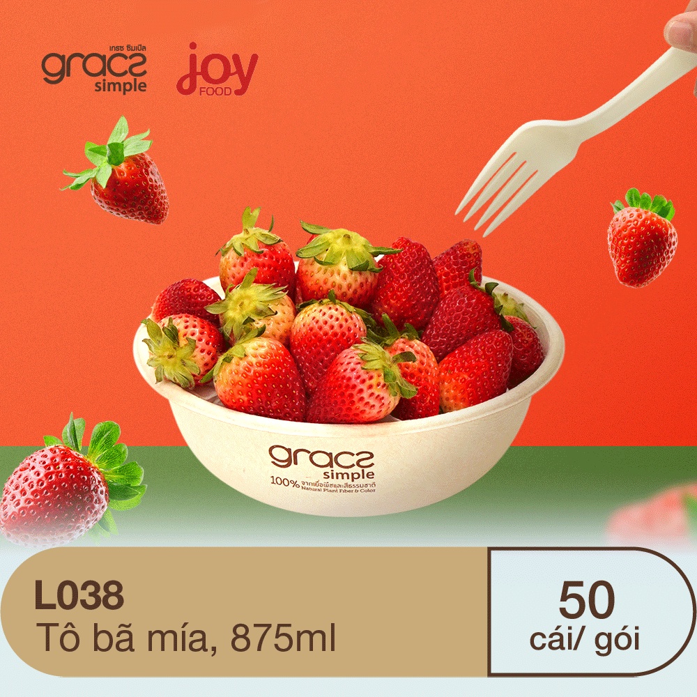 50 tô/ bát dùng 1 lần từ bã mía Gracz  875ml đựng bún, miến, cháo, phở mang đi, phân hủy sinh học + Nắp PET