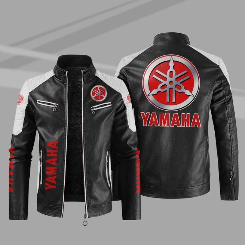 Áo Khoác Da PU In logo Xe Hơi Yamaha Phong Cách Âu Mỹ Cá Tính Cho Nam