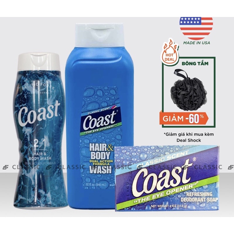 SỮA TẮM COAST HAIR &amp; BODY WASH 2in1 MỸ 946ML