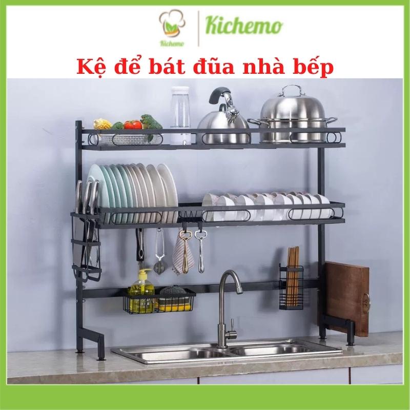Kệ để bát đũa bồn rửa bát đa năng thông minh giá để nhà bếp chất liệu thép đen cao cấp 95cm