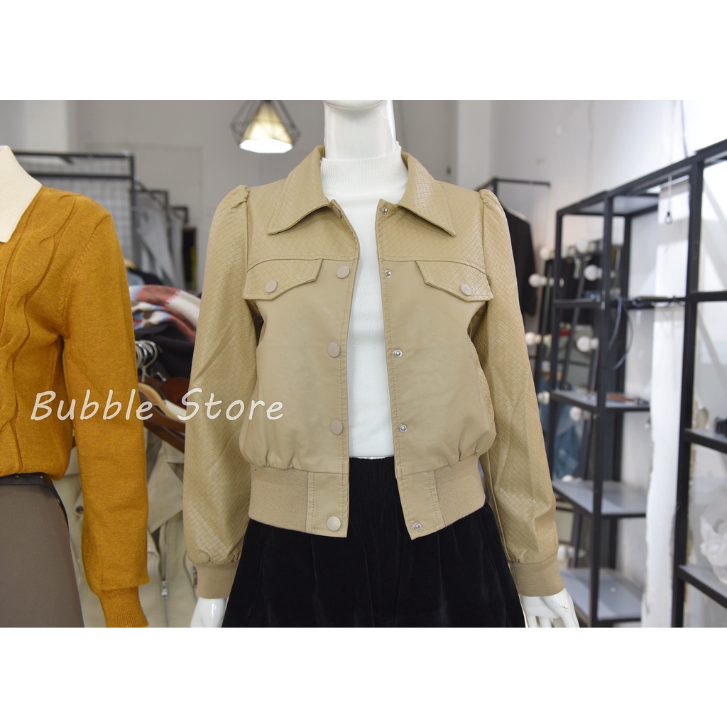 Áo khoác da nữ cao cấp hai túi trước ngực Thời Trang