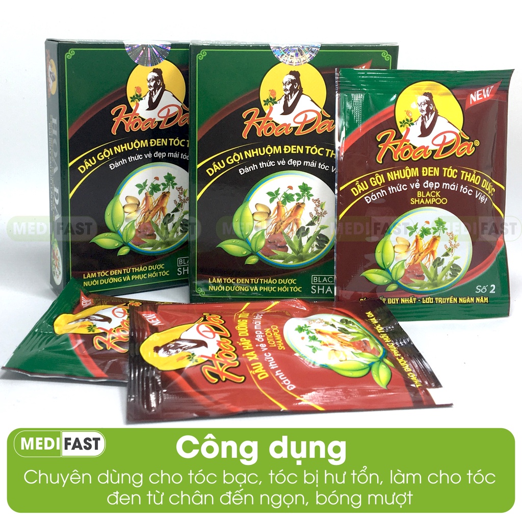 Dầu gội bồ kết làm đen tóc Hoa Đà - Giúp đen tóc từ gốc tới ngọn và suôn mượt - Hộp 3 gói