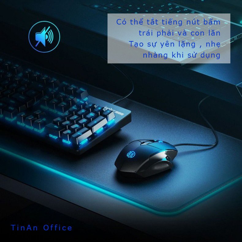 Chuột Inphic PW1 Có Dây Chống Ồn, LED RGB 4000DPI, Sử Dụng Chơi Game, Văn Phòng