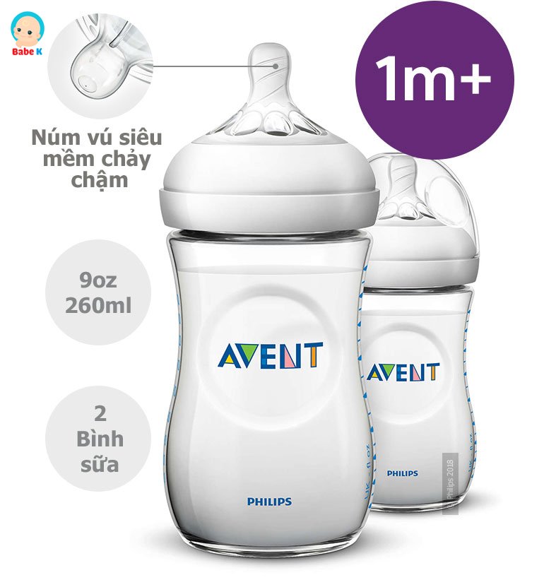 Bình sữa cho bé sơ sinh, bình sữa Avent Natural 125ml 260ml chính hãng