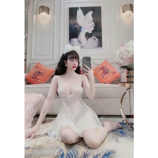 Váy ngủ sexy voan xuyên thấu lụa mềm mịn cao cấp Đầm mặc nhà gợi cảm quyến rũ