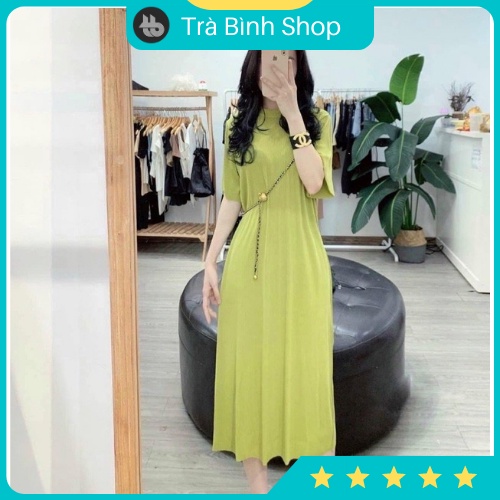 Váy maxi dập ly tăm tay cộc dáng suông dài 6 màu, bầu bí bon chen thoải mái