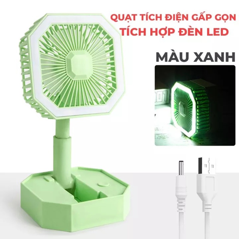 Quạt tích điện mini có đèn led 915, gấp gọn đa năng, quạt tích điện thông minh nhật