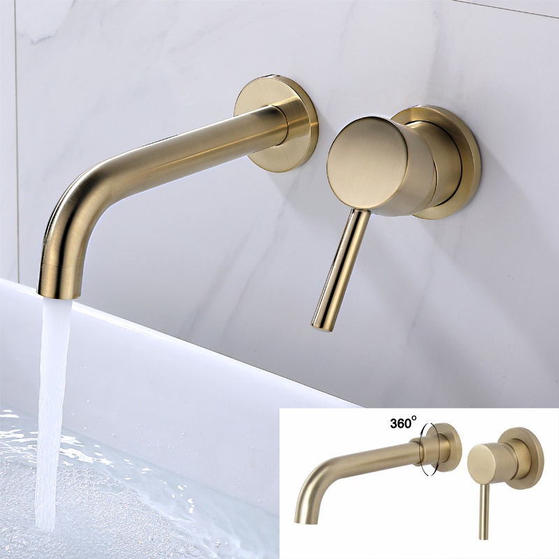 Vòi Nước Gắn Tường Nhà Tắm Bằng Kim Loại Màu Vàng Đen Xám 360 Độ