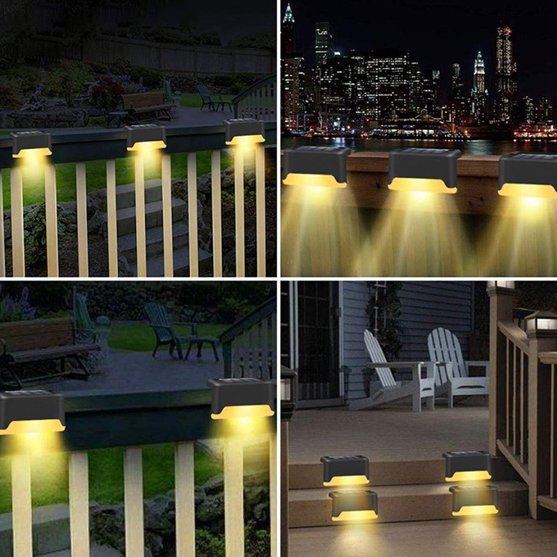 Set 6 Đèn LED Năng Lượng Mặt Trời Màu Đen Chống Thấm Nước Chiếu Sáng Hàng Rào Sân Vườn Cầu Thang Lối Đi (Trắng Ấm)