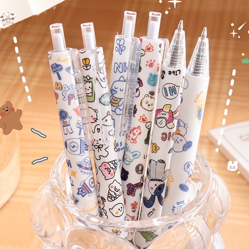 Set 6 Bút Bi Mực Đen Ngòi 0.5mm Có Thể Thu Gọn