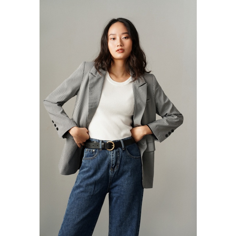 Áo Blazer nữ dài tay 2 hàng khuy (Kẻ caro)_MONOTALK T40003TK