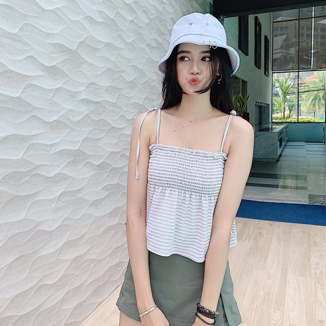 Áo croptop 2 dây nhún ngực/ ảnh thật