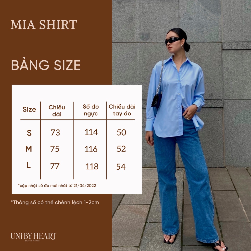 Áo sơ mi oversize Mia Shirt SMI011 thiết kế đuôi tôm, chất liệu mềm mịn - Uni by heart | BigBuy360 - bigbuy360.vn