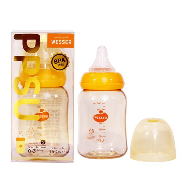 [MẪU MỚI] [CHÍNH HÃNG]Bình sữa PPSU 140ml cổ hẹp Wesser