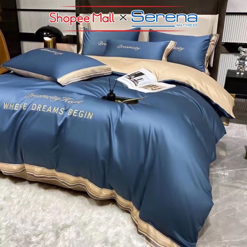 Bộ Drap Giường 5 Món Lụa Dream City SERENA Cao Cấp Set Chăn Ga Ra Grap Gối Trải Bọc Nệm Đệm Giường Trần Bông Chính Hãng