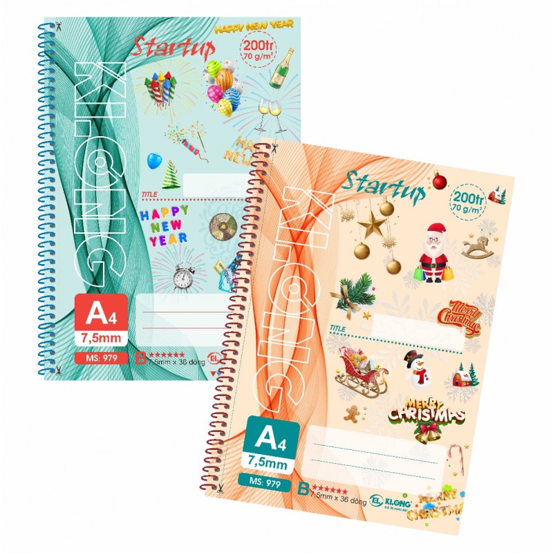 Sổ lò xo khổ A4 có kẻ lề Start Up 200 / 300 / 400 / 500 trang Klong 979 / 980 / 981 / 982