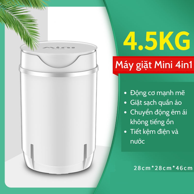 Máy giặt Mini thông minh 4,5kg chính hãng, Máy giặt vắt quần áo gia dụng nhỏ gọn khử trùng UV bằng công nghệ Blue Ag