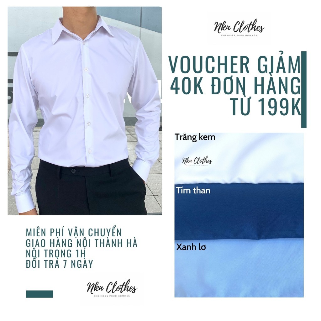 Áo sơ mi nam dài tay trơn đủ màu, vải cao cấp, thoáng mát, thấm hút mồ hôi, chống nhăn NKN