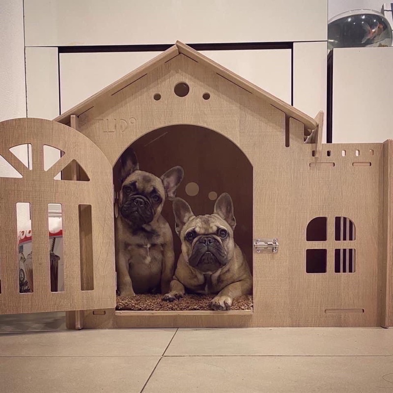 Size L, Nhà thú cưng gỗ plywood phủ melamine cao cấp chống nước, rất chắn chắn.