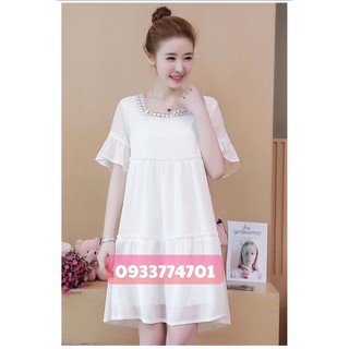 Đầm bầu 3 tầng cổ vuông viền ren