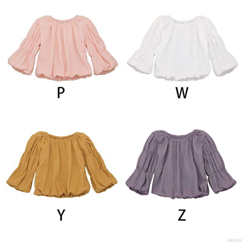 ♕ babyme ღ Baby Girl Long Sleeve Solid Color Puff Sleeve T-shirts