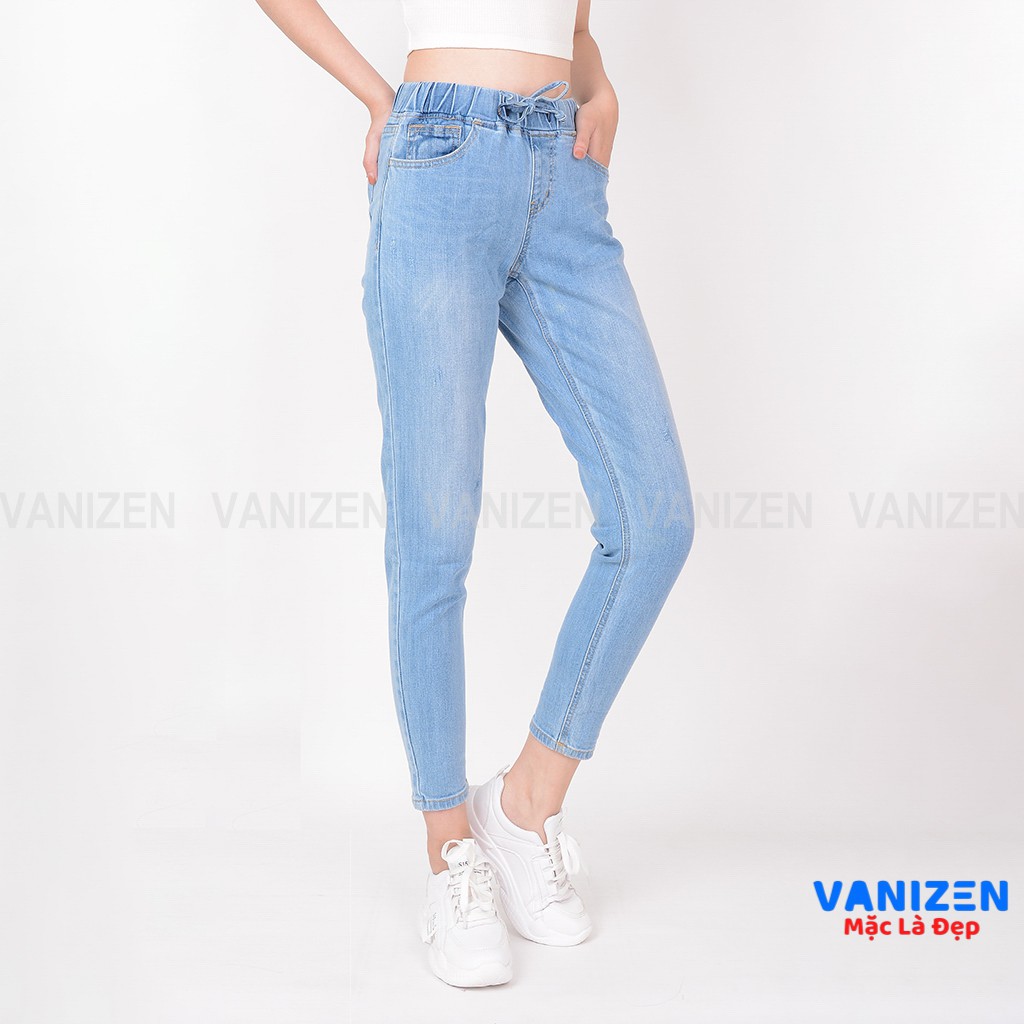 Quần jean nữ ống rộng baggy đẹp lưng cao cạp chun xước nhẹ hàng hiệu cao cấp mã 323 VANIZEN