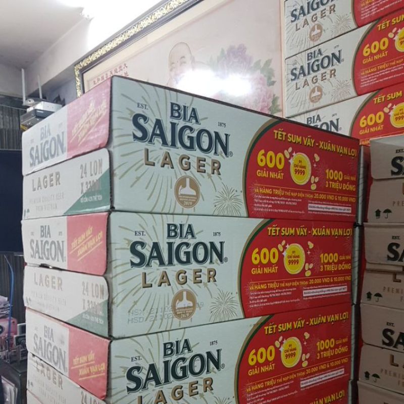 Thùng 24 Lon Bia Saigon Larger Sài Gòn Trắng 330ml/Lon Date Luôn Mới