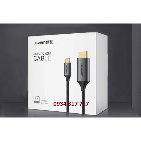 Cáp USB Type-C to HDMI hỗ trợ 4K,3D dài 1,5m chính hãng Ugreen 50570 cao cấp - Hàng chính hãng