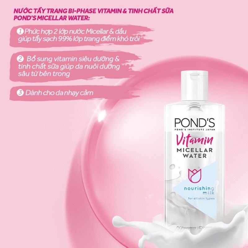 Nước tẩy trang POND'S tinh chất sữa 100ML Vitamin Micellar Water Nourishing Milk