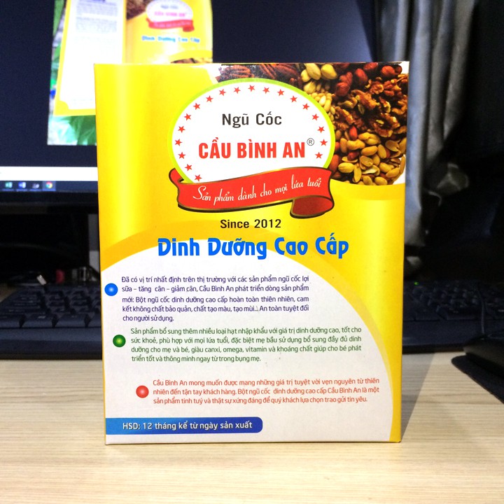 Ngũ cốc lợi sữa cao cấp Cầu Bình An - Dinh dưỡng cao cấp dành cho mọi lứa tuổi - 100% từ thiên nhiên - hộp màu vàng