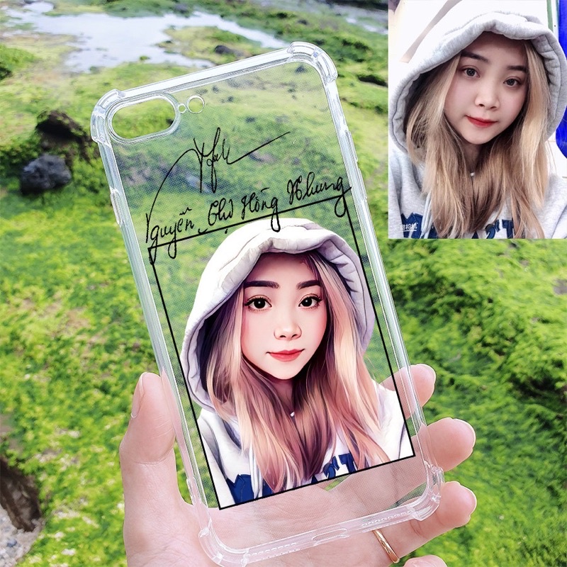 Ốp điện thoại vẽ line chân dung theo yêu cầu chèn tên, chữ kí dễ thương