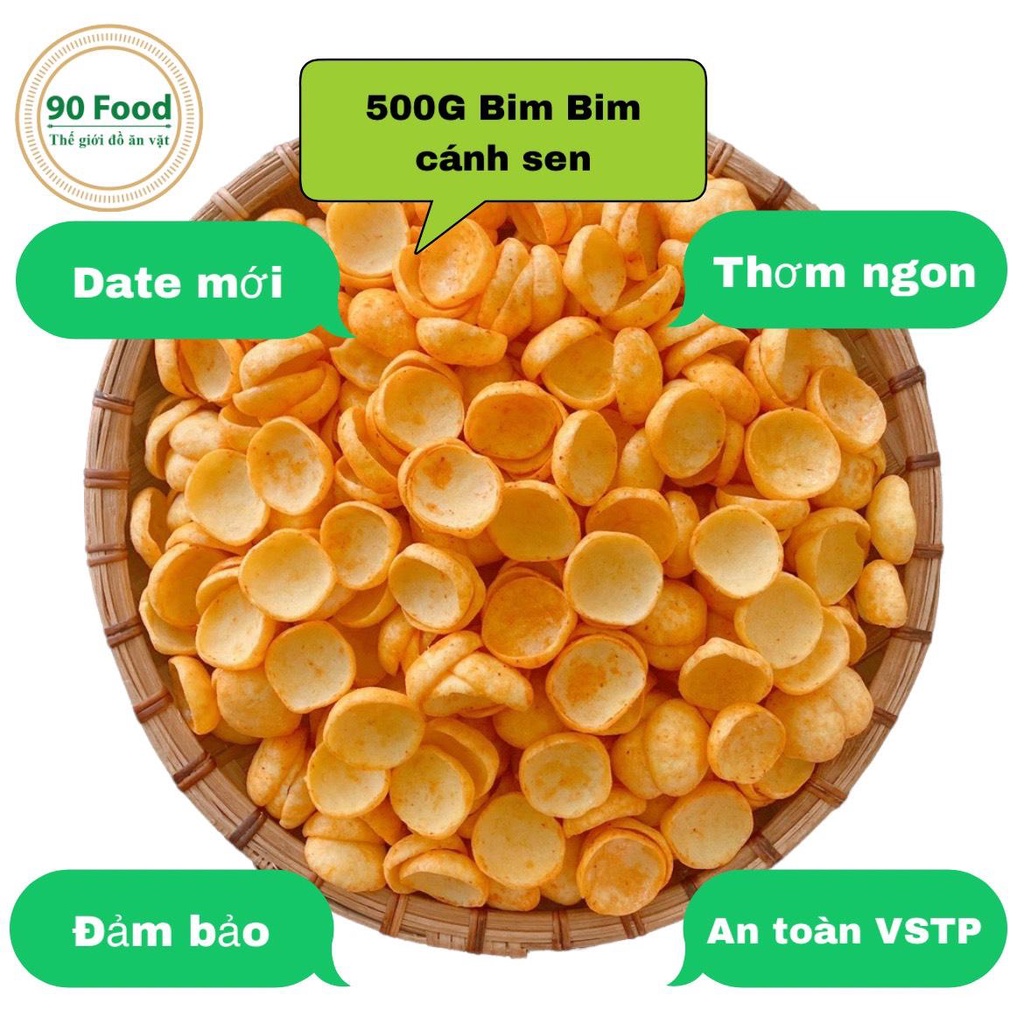 Snack Bim Bim cánh sen 90 Food túi Zip 500G giòn tan thơm ngon nhức nách, đồ ăn vặt Việt Nam ATVSTP