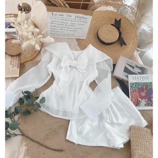 SET SƠ MI CỔ NƠ SHORT TRẮNG