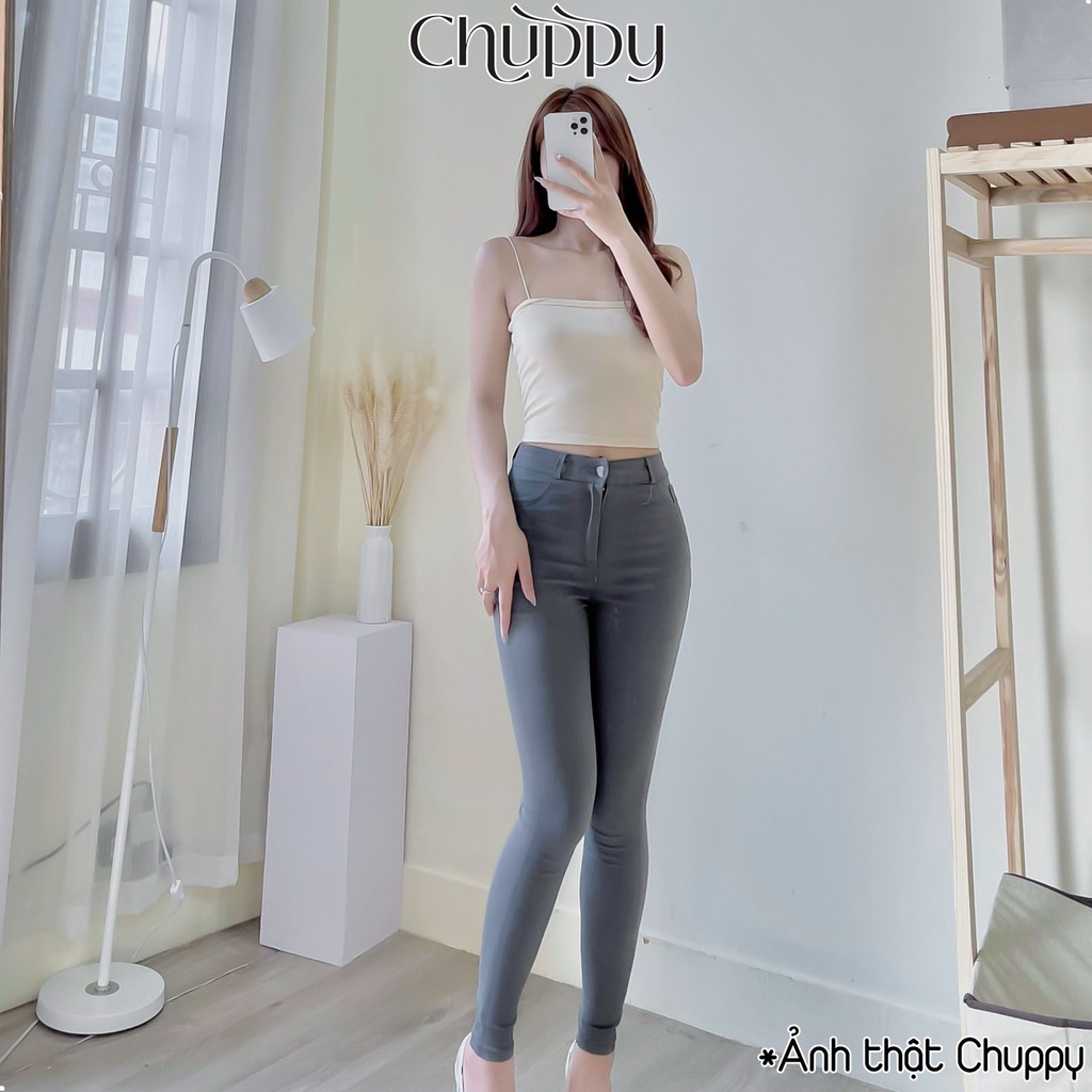 Quần jean giấy cạp cao co giãn vải skinny - Chuppy QJ12