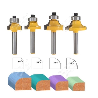 Bộ 4 mũi phay soi gỗ góc tròn cốt 6mm