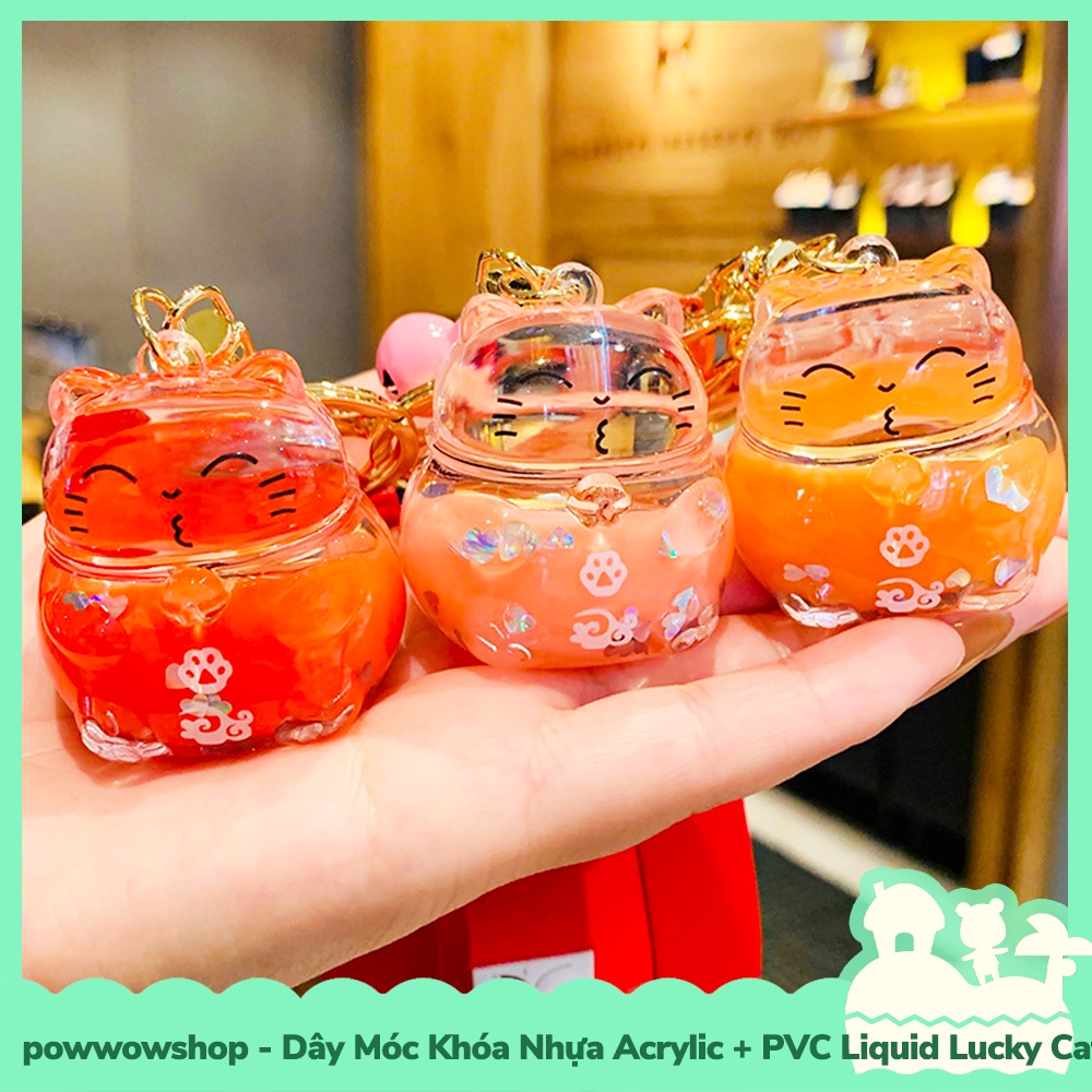 [Sẵn VN - Hỏa Tốc] Dây Móc Khóa Nhựa Acrylic + PVC Liquid Mẫu Mèo May Mắn Lucky Cat