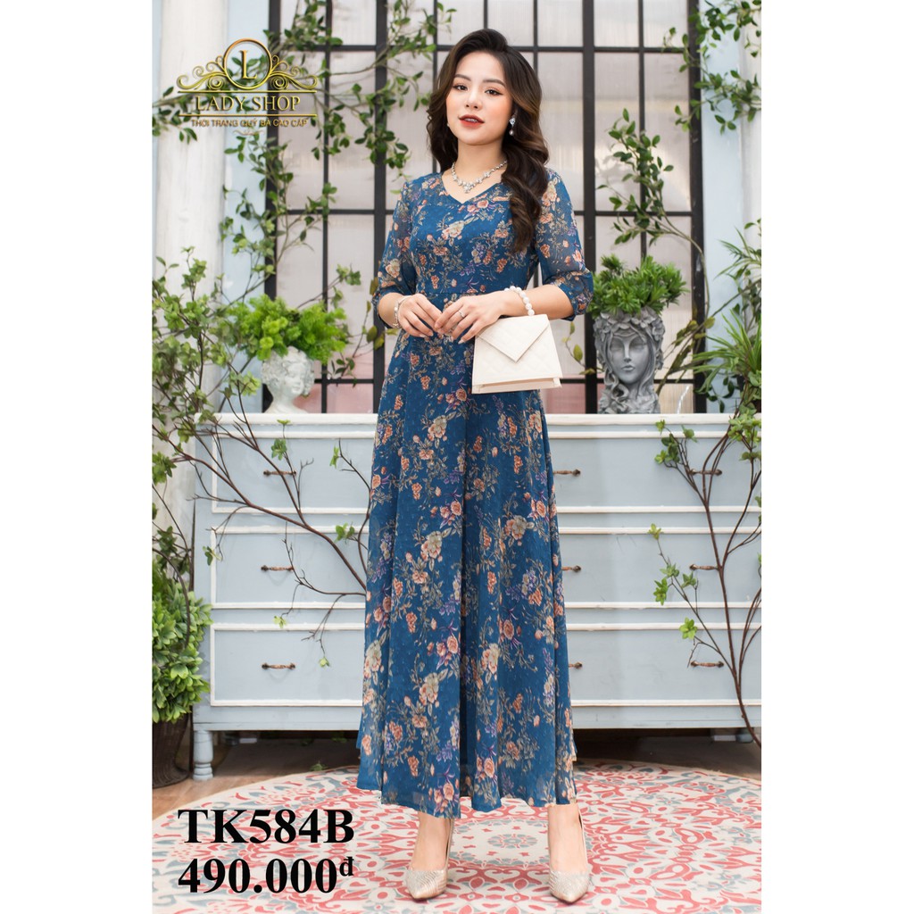 Váy Đầm trung niên maxi voan thời trang thiết kế Ladyshop TK584