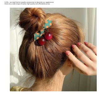 Dây buộc tóc quả cherry nơ xanh