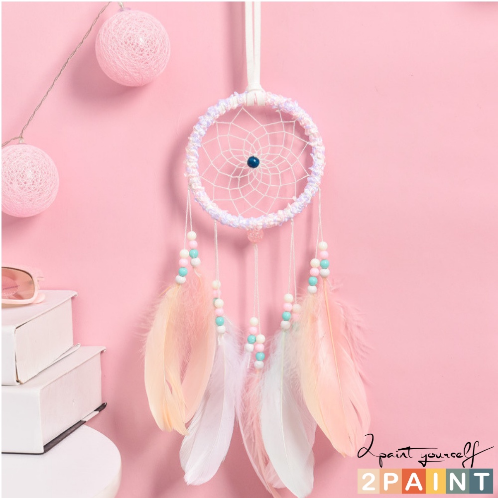 Dreamcatcher lông vũ gắn đèn hình tròn, Đèn led trang trí phòng ngủ treo tường 2PAINT