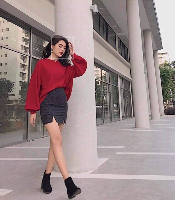 Áo Thun CropTop Tay Dài Phồng Trơn