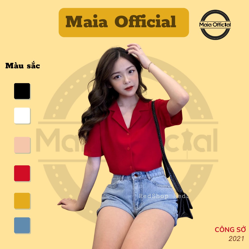 Áo sơ mi công sở cổ Vest Maia Official (5 màu), cộc tay, chất voan lụa hàn, Unisex tinh tế, lịch sự sang trọng | BigBuy360 - bigbuy360.vn