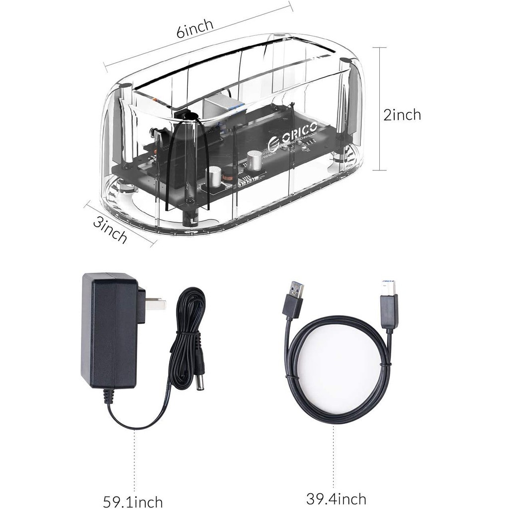 Trạm Sạc Ổ Cứng Orico Dòng 6139 10 Gbps USB 3.1 Gen2 Type-C Thiết Kế Trong Suốt Cho HDD 2.5/3.5