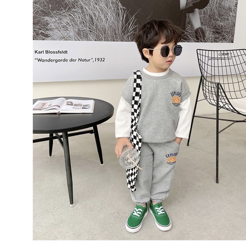 Bộ Thu Đông bé trai chất len tổ ong Royal kids