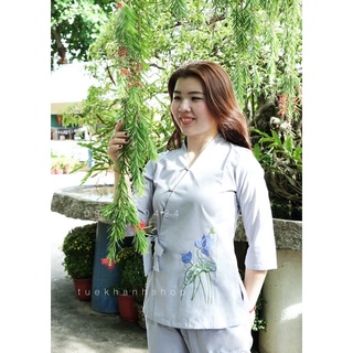 Áo lam đồ lam đi chùa trang nhã dễ thương màu lam vải Kate Nhật